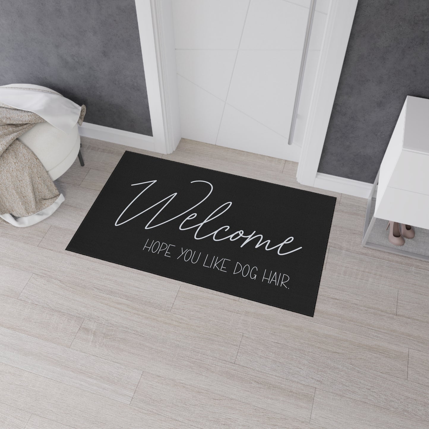 Welcome Floor Mat with Dog Hair Humor
