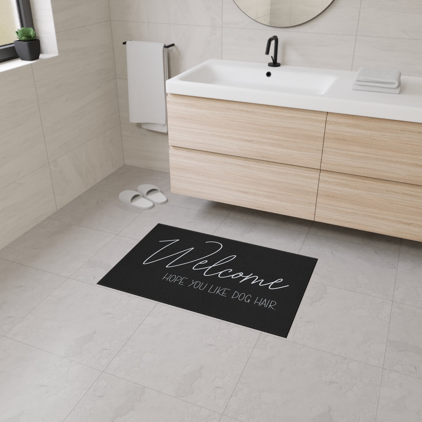 Welcome Floor Mat with Dog Hair Humor