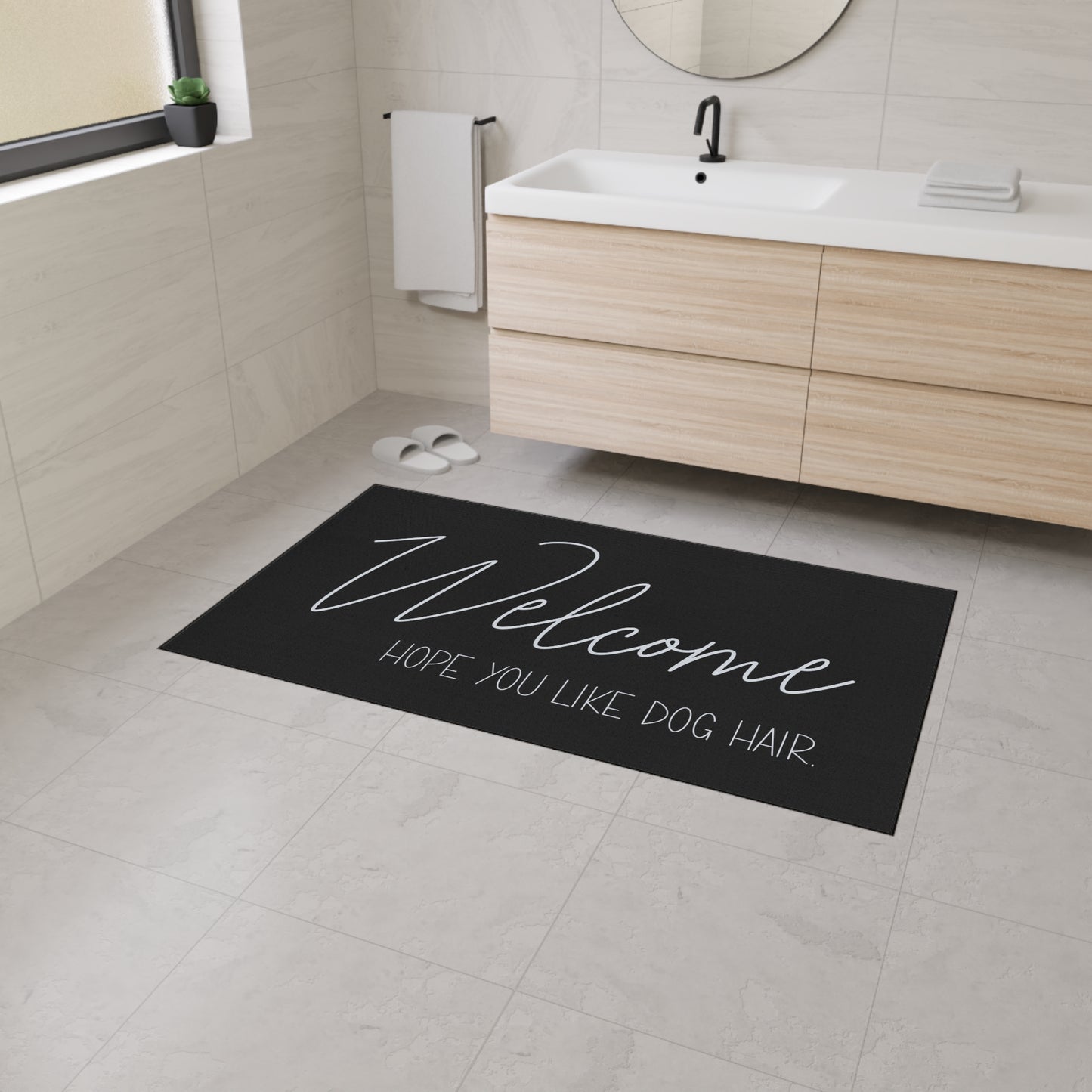 Welcome Floor Mat with Dog Hair Humor