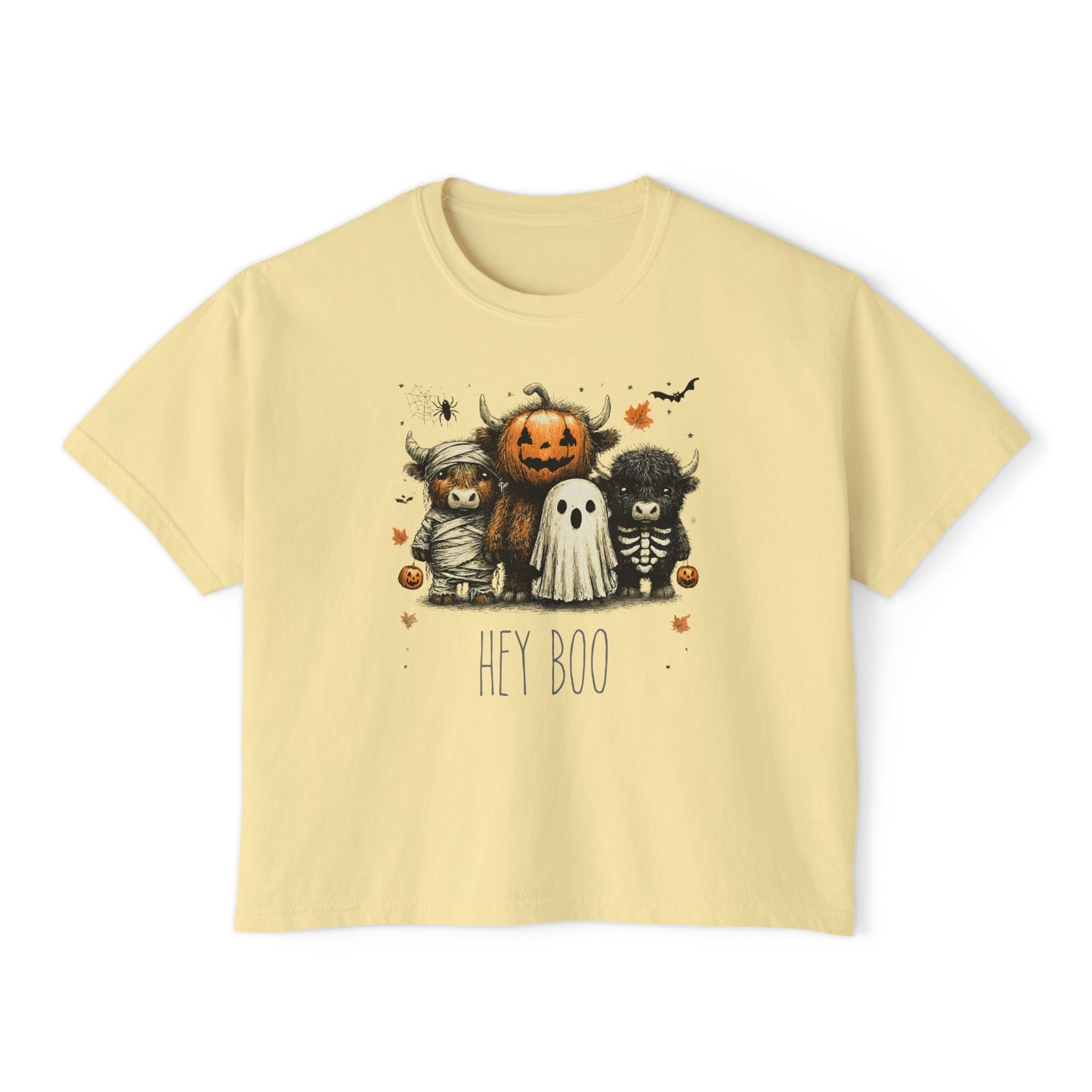 Cute Halloween Cow 'Hey Boo' Comfort Colors 3023CL Shirt, Women's Boxy Tee, Halloween Costume, Fall Outfit, Funny Animal Top, Graphic Tee