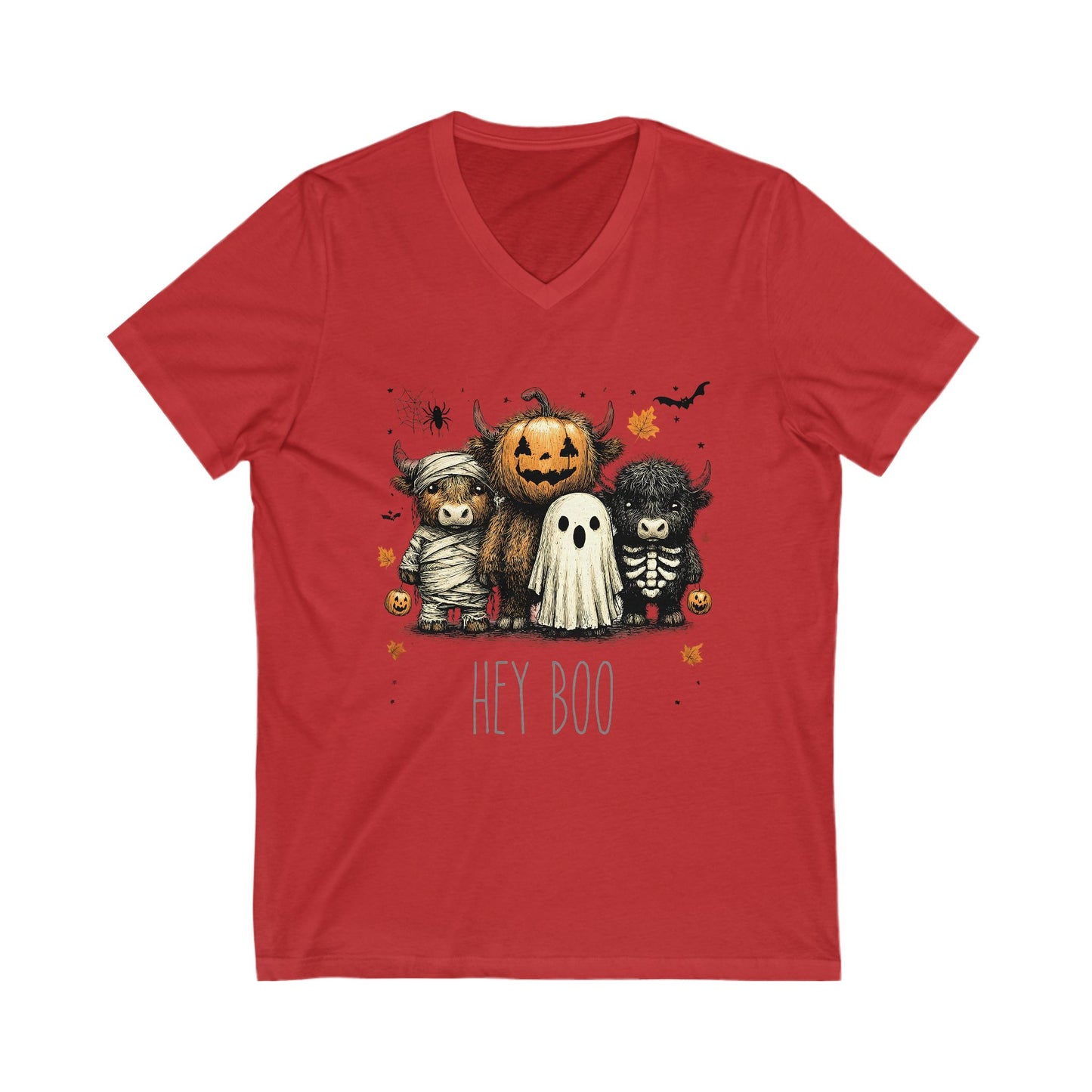 Cute Halloween Cow 'Hey Boo' V-Neck Tee, Halloween Shirt, Halloween Costume, Cow Lover Gift, Hey Boo V Neck, Halloween Party Outfit