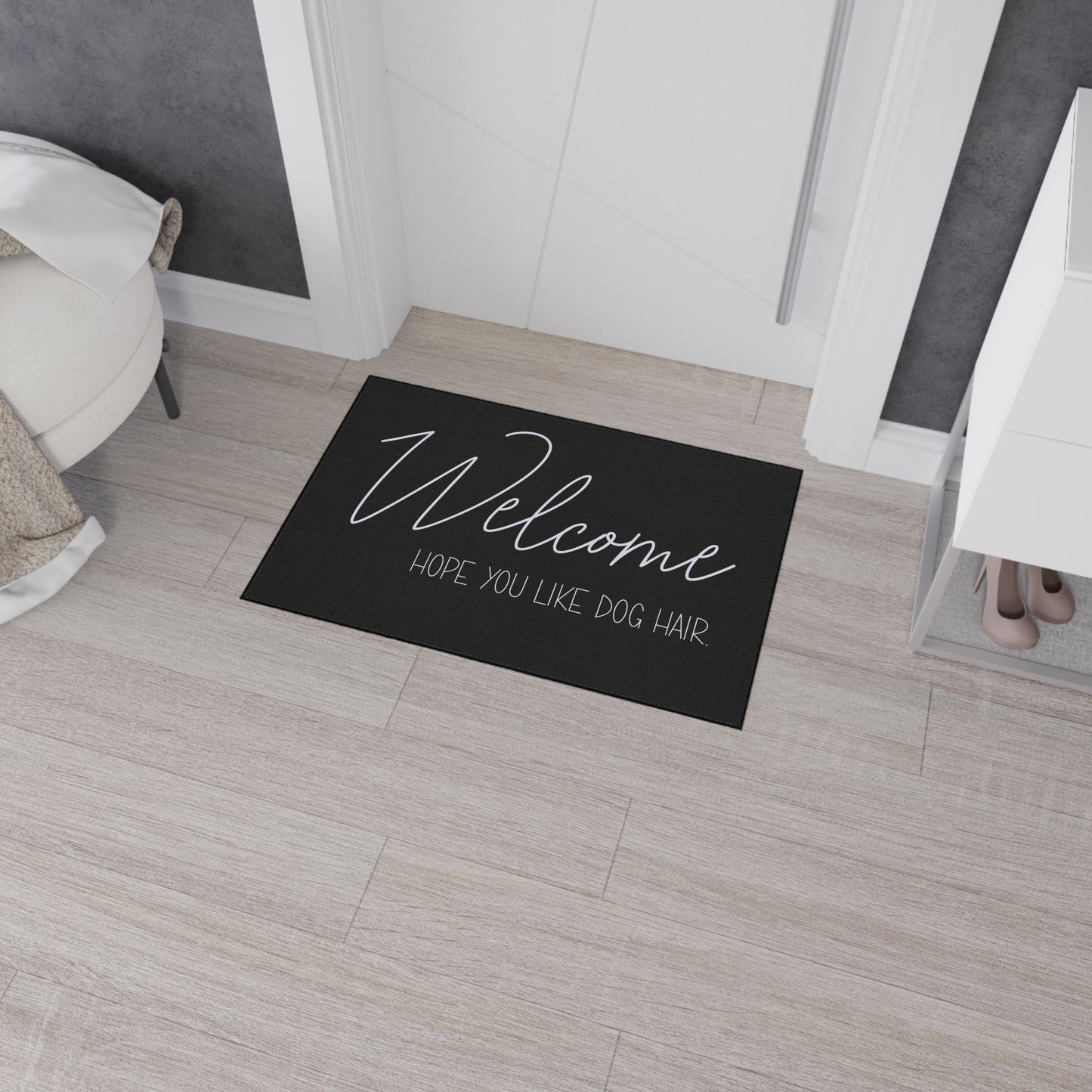Welcome Floor Mat with Dog Hair Humor