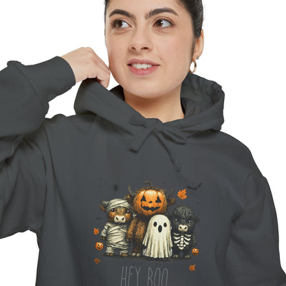 Highland Cow Halloween Hoodie, Comfort Colors 1567 Unisex Garment-Dyed Sweatshirt, Cute Costume Cow, Cozy Fall Hoodie