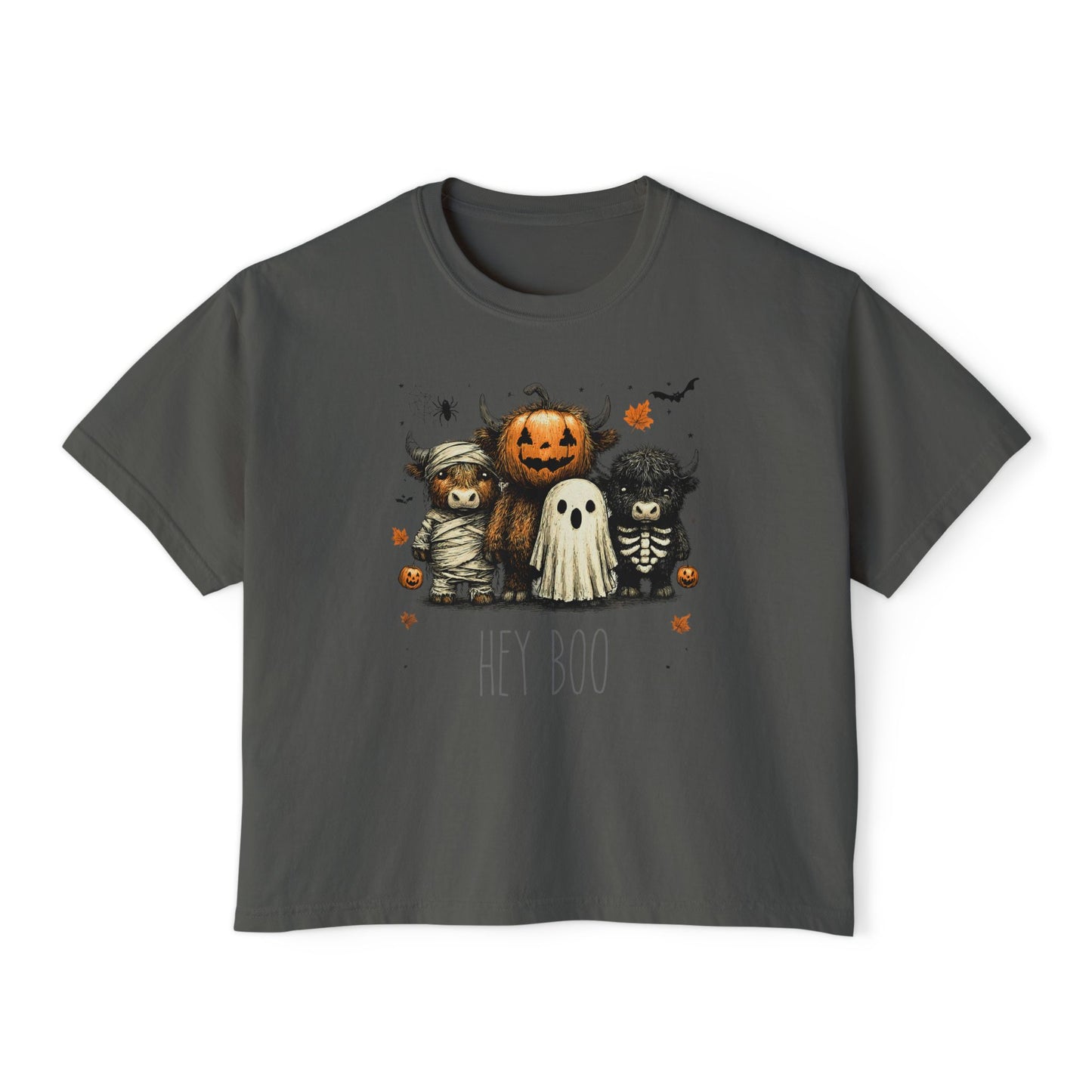 Cute Halloween Cow 'Hey Boo' Comfort Colors 3023CL Shirt, Women's Boxy Tee, Halloween Costume, Fall Outfit, Funny Animal Top, Graphic Tee